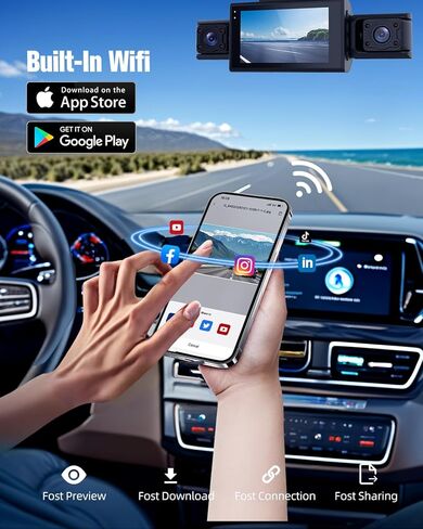 CATCATCH 4 Channel Dash Cam 360° View,4K Front and Rear Dash Camera for Cars,WDR Night Vision,Smart Voice Control,Built-in WiFi&GPS,G-Sensor,24H Parking Mode,Free 64GB SD Card,Suction Cup in Saudi Arabia