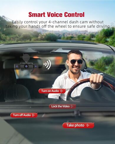 CATCATCH 4 Channel Dash Cam 360° View,4K Front and Rear Dash Camera for Cars,WDR Night Vision,Smart Voice Control,Built-in WiFi&GPS,G-Sensor,24H Parking Mode,Free 64GB SD Card,Suction Cup in Saudi Arabia