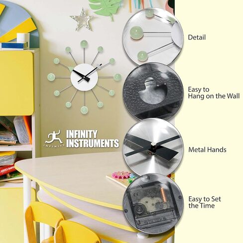 Infinity Instruments Orb Spoke Midcentury Modern 15 inch Retro Starburst Ball Wall Clock Quiet Quartz Movement Mid Century Decorative, Multi, Multicolor in Kuwait