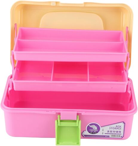 Ymiko Art Student Storage Box 3 Layer Plastic Organizer with Folding Design Wide Bite Snap for Pencils Brushes Paints Drawing Materials (561 Large Size White Blue) in Saudi Arabia