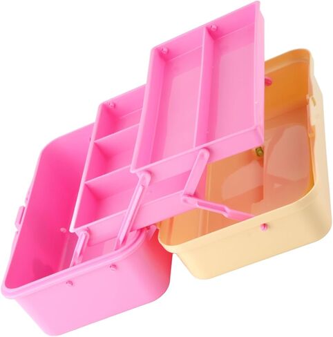 Ymiko Art Student Storage Box 3 Layer Plastic Organizer with Folding Design Wide Bite Snap for Pencils Brushes Paints Drawing Materials (561 Large Size White Blue) in Saudi Arabia