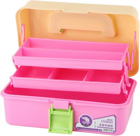 Ymiko Art Student Storage Box 3 Layer Plastic Organizer with Folding Design Wide Bite Snap for Pencils Brushes Paints Drawing Materials (561 Large Size White Blue) in Saudi Arabia
