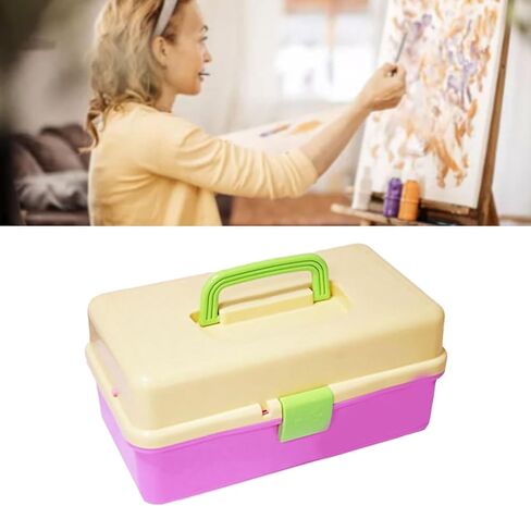 Ymiko Art Student Storage Box 3 Layer Plastic Organizer with Folding Design Wide Bite Snap for Pencils Brushes Paints Drawing Materials (561 Large Size White Blue) in Saudi Arabia
