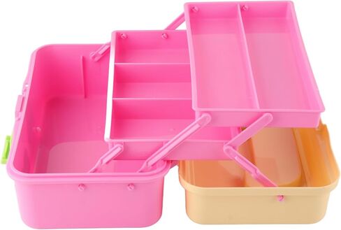 Ymiko Art Student Storage Box 3 Layer Plastic Organizer with Folding Design Wide Bite Snap for Pencils Brushes Paints Drawing Materials (561 Large Size White Blue) in Saudi Arabia