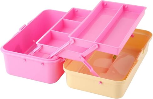 Ymiko Art Student Storage Box 3 Layer Plastic Organizer with Folding Design Wide Bite Snap for Pencils Brushes Paints Drawing Materials (561 Large Size White Blue) in Saudi Arabia