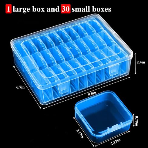 Bead Organizer Box, 31Pcs Small Beads Storage Containers with Hinged Lid - Clear Plastic Rectangle Cases for DIY Jewelry Making, Bracelet Craft, Nail Art Supplies (Blue - 2P) in Saudi Arabia