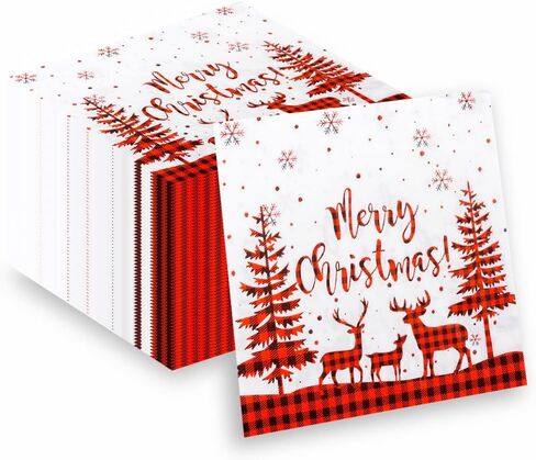 40 pcs Christmas Party Napkins Santa Claus, Reindeer, Snowflakes, Wreath & Tree Design Holiday Napkins for Kids Birthday, Xmas Celebration, Baking Supplies,Wreath 13 * 13 in in Saudi Arabia