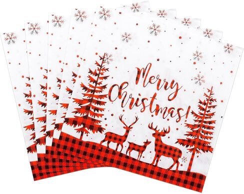 40 pcs Christmas Party Napkins Santa Claus, Reindeer, Snowflakes, Wreath & Tree Design Holiday Napkins for Kids Birthday, Xmas Celebration, Baking Supplies,Wreath 13 * 13 in in Saudi Arabia