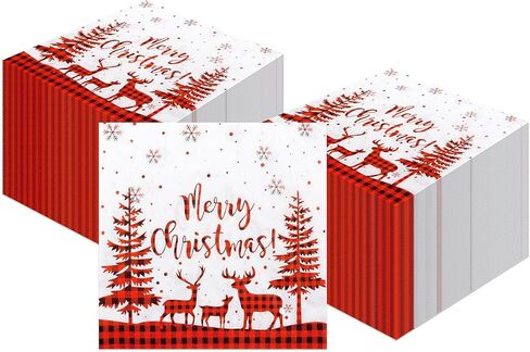 40 pcs Christmas Party Napkins Santa Claus, Reindeer, Snowflakes, Wreath & Tree Design Holiday Napkins for Kids Birthday, Xmas Celebration, Baking Supplies,Wreath 13 * 13 in in Saudi Arabia