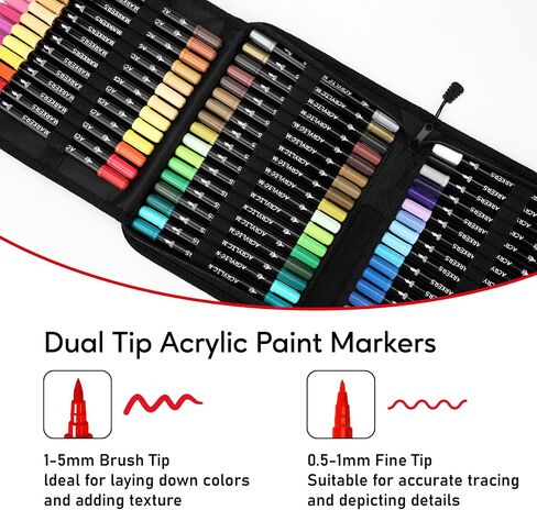 Pagather 36 Colors Acrylic Paint Markers, Dual Tip with Fine Tip and Brush Tip Pens for Fabric, Stone, Wood, Canvas, Ceramic, Metal, Glass, Rock Painting, DIY Crafts in Saudi Arabia