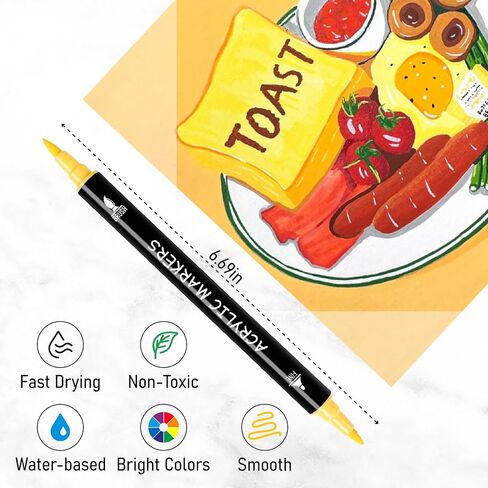 Pagather 36 Colors Acrylic Paint Markers, Dual Tip with Fine Tip and Brush Tip Pens for Fabric, Stone, Wood, Canvas, Ceramic, Metal, Glass, Rock Painting, DIY Crafts in Saudi Arabia