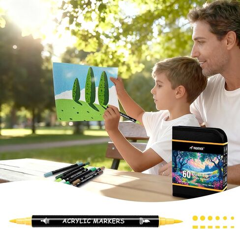 Pagather 36 Colors Acrylic Paint Markers, Dual Tip with Fine Tip and Brush Tip Pens for Fabric, Stone, Wood, Canvas, Ceramic, Metal, Glass, Rock Painting, DIY Crafts in Saudi Arabia