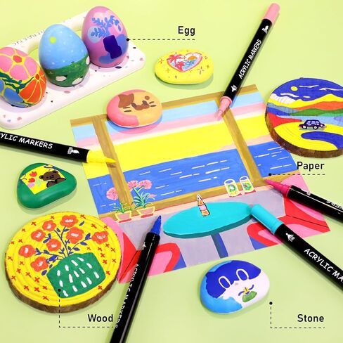 Pagather 36 Colors Acrylic Paint Markers, Dual Tip with Fine Tip and Brush Tip Pens for Fabric, Stone, Wood, Canvas, Ceramic, Metal, Glass, Rock Painting, DIY Crafts in Saudi Arabia