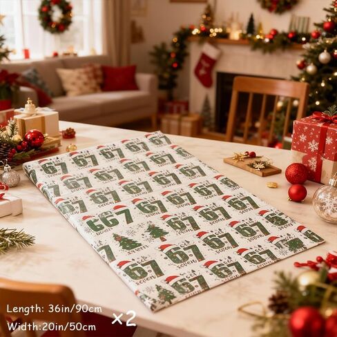 قطعتان من ورق تغليف عيد الميلاد 67، ورق تغليف، 67 ميمي غلاف هدايا عيد الميلاد المضحك للأطفال، سانتا 67 ميمي، مضحك ستة سبعة عطلة (36 بوصة * 2 أبيض) in Kuwait