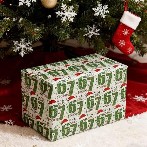 قطعتان من ورق تغليف عيد الميلاد 67، ورق تغليف، 67 ميمي غلاف هدايا عيد الميلاد المضحك للأطفال، سانتا 67 ميمي، مضحك ستة سبعة عطلة (36 بوصة * 2 أبيض) in Kuwait