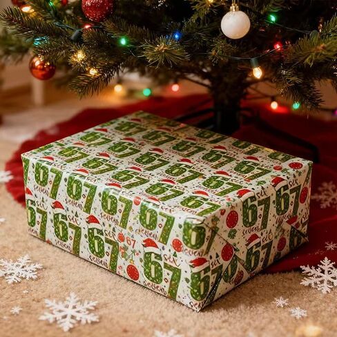 قطعتان من ورق تغليف عيد الميلاد 67، ورق تغليف، 67 ميمي غلاف هدايا عيد الميلاد المضحك للأطفال، سانتا 67 ميمي، مضحك ستة سبعة عطلة (36 بوصة * 2 أبيض) in Kuwait