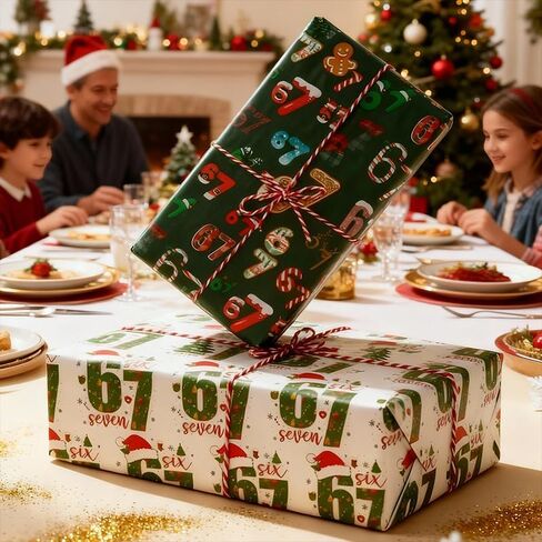 قطعتان من ورق تغليف عيد الميلاد 67، ورق تغليف، 67 ميمي غلاف هدايا عيد الميلاد المضحك للأطفال، سانتا 67 ميمي، مضحك ستة سبعة عطلة (36 بوصة * 2 أبيض) in Kuwait