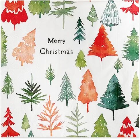 JSDJ 80 عبوة من مناديل عيد الميلاد، مناشف يد ورقية لشجرة الشتاء والرنة، مناديل للاستعمال مرة واحدة لحفلات الكوكتيل والغداء، ديكور لطيف لعيد الميلاد لمستلزمات حفلات العشاء وأعياد الميلاد، 6.5 × 6.5 بوصة in Kuwait