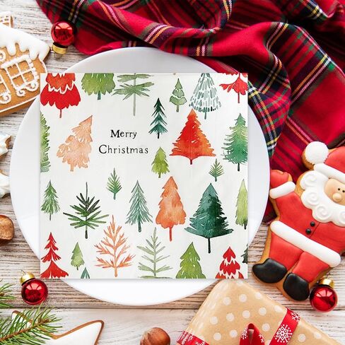 JSDJ 80 عبوة من مناديل عيد الميلاد، مناشف يد ورقية لشجرة الشتاء والرنة، مناديل للاستعمال مرة واحدة لحفلات الكوكتيل والغداء، ديكور لطيف لعيد الميلاد لمستلزمات حفلات العشاء وأعياد الميلاد، 6.5 × 6.5 بوصة in Kuwait