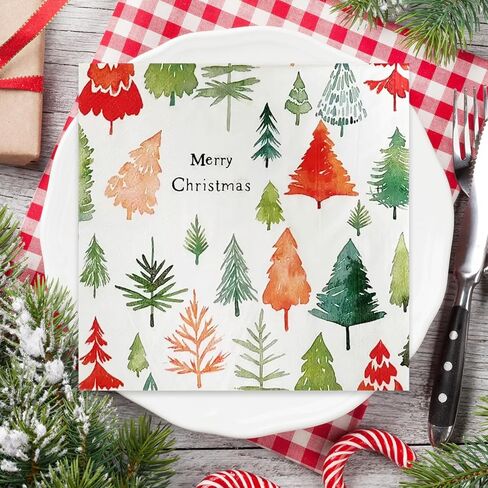 JSDJ 80 عبوة من مناديل عيد الميلاد، مناشف يد ورقية لشجرة الشتاء والرنة، مناديل للاستعمال مرة واحدة لحفلات الكوكتيل والغداء، ديكور لطيف لعيد الميلاد لمستلزمات حفلات العشاء وأعياد الميلاد، 6.5 × 6.5 بوصة in Kuwait