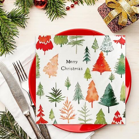 JSDJ 80 عبوة من مناديل عيد الميلاد، مناشف يد ورقية لشجرة الشتاء والرنة، مناديل للاستعمال مرة واحدة لحفلات الكوكتيل والغداء، ديكور لطيف لعيد الميلاد لمستلزمات حفلات العشاء وأعياد الميلاد، 6.5 × 6.5 بوصة in Kuwait