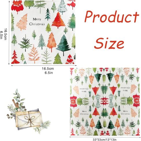 JSDJ 80 عبوة من مناديل عيد الميلاد، مناشف يد ورقية لشجرة الشتاء والرنة، مناديل للاستعمال مرة واحدة لحفلات الكوكتيل والغداء، ديكور لطيف لعيد الميلاد لمستلزمات حفلات العشاء وأعياد الميلاد، 6.5 × 6.5 بوصة in Kuwait