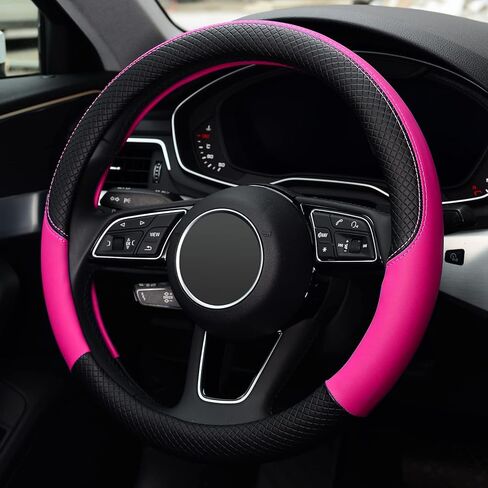 LABBYWAY Steering Wheel Cover, Universal Fit 15 Inch Microfiber Leather Car Wheel Protector, Anti-Slip, Pink in Saudi Arabia