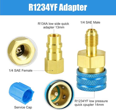 طقم محول R1234YF إلى R134A - قارنات سريعة ومجموعة تحويل جانبية عالية/منخفضة لإعادة شحن نظام تكييف الهواء في السيارة، مجموعة تركيب خرطوم التبريد الكاملة لتكييف الهواء التلقائي in Kuwait