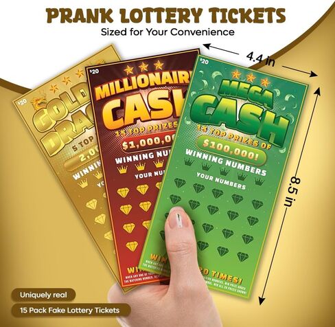 Fake Lottery Tickets - 15 Pack Ultra Realistic Prank Scratch Off Tickets, $2 Million, $1 Million, $100K Winning Cards - Funny Gag Gifts, Easy-to-Scratch, White Elephant, Parties & Stress-Free Laughs in Saudi Arabia