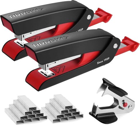 مجموعة دباسة مكتب السهم، دباسة مكتب معدنية سعة 25 ورقة مع 2100 دباسة ومزيل دبابيس، تصميم نصف شريط وقاعدة غير قابلة للانزلاق، مساحة تخزين أساسية للفصل الدراسي والمكتب والمنزل in Kuwait