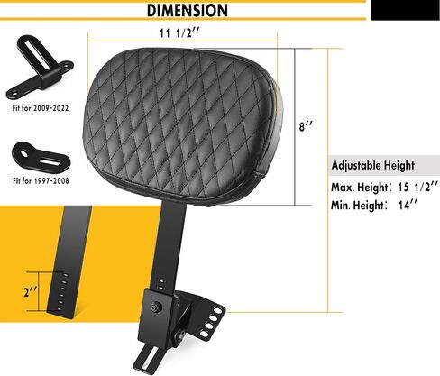 Adjustable Plug-in Driver Rider Backrest Custom Kit for Harley Electra Glides 1997-2021 Made Fit for Touring Models Road King Street Glide (Chrome Finished) in Kuwait