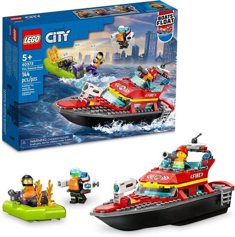 LEGO City Fire Rescue Boat 60373, Toy Floats on Water, with Jetpack, Dinghy and 3 Minifigures, Everyday Hero Toys for Kids, Boys and Girls Ages 5+, Multicolor in Saudi Arabia