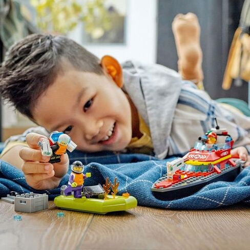 LEGO City Fire Rescue Boat 60373, Toy Floats on Water, with Jetpack, Dinghy and 3 Minifigures, Everyday Hero Toys for Kids, Boys and Girls Ages 5+, Multicolor in Saudi Arabia