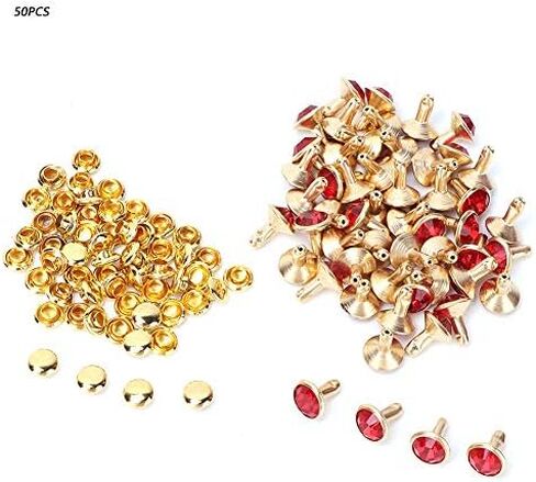 50PC 8MM Red Rhinestone Rivets, Crystal Decorative Spikes Stud for Clothing, Wedding, Performance, Arts Crafts Decoration,Punk Rock DIY,Leather Shoes Clothing in Saudi Arabia