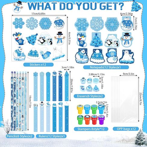 Faccito 168 Pcs Winter Party Favors Snowflake Party Supplies Winter Wonderland Stationery Set Notebook Sticker Stamper Eraser Ruler Pencil for Christmas Baby Shower Birthday Gift Prize in Saudi Arabia