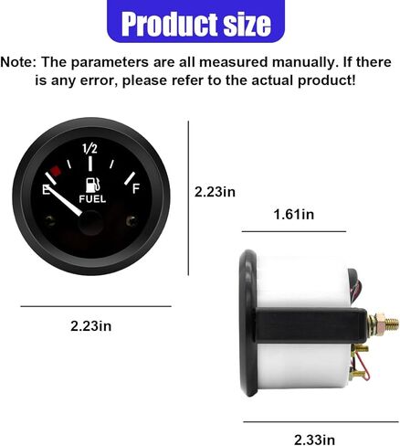 2" 52mm 12V Fuel Level Gauge Meter Kit with Nut/Bracket - 240-33ohm Boat Fuel Gauge Gas Tank Meter with E-1/2-F Pointer Dash, Universal for Car RV Yacht Marine Motorcycle (Black) in Kuwait