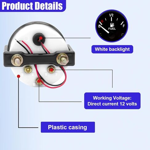 2" 52mm 12V Fuel Level Gauge Meter Kit with Nut/Bracket - 240-33ohm Boat Fuel Gauge Gas Tank Meter with E-1/2-F Pointer Dash, Universal for Car RV Yacht Marine Motorcycle (Black) in Kuwait