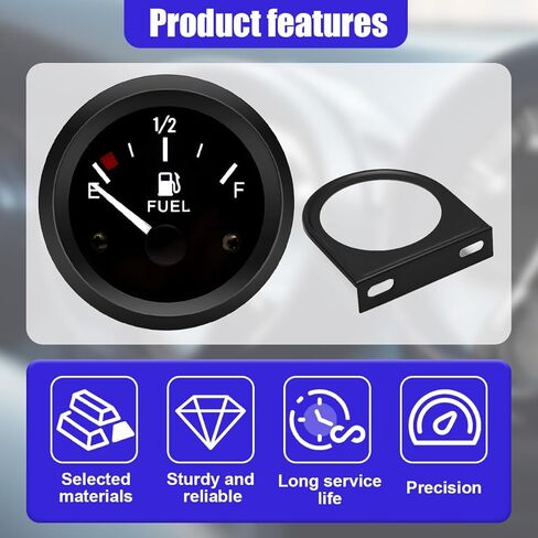 2" 52mm 12V Fuel Level Gauge Meter Kit with Nut/Bracket - 240-33ohm Boat Fuel Gauge Gas Tank Meter with E-1/2-F Pointer Dash, Universal for Car RV Yacht Marine Motorcycle (Black) in Kuwait