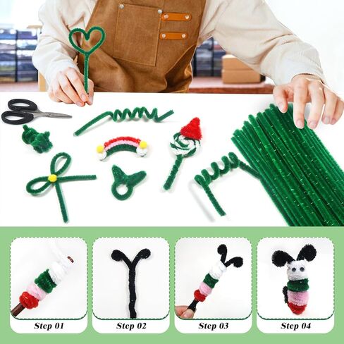 TOAOB 100pcs Glitter Green Pipe Cleaners Metallic Chenille Stems 12 Inch Fuzzy Sticks Craft Supplies for DIY Art Craft Projects Home Decorations in Saudi Arabia