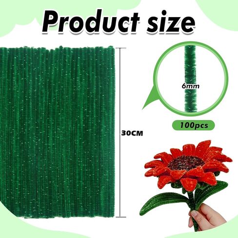 TOAOB 100pcs Glitter Green Pipe Cleaners Metallic Chenille Stems 12 Inch Fuzzy Sticks Craft Supplies for DIY Art Craft Projects Home Decorations in Saudi Arabia