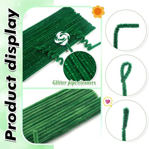 TOAOB 100pcs Glitter Green Pipe Cleaners Metallic Chenille Stems 12 Inch Fuzzy Sticks Craft Supplies for DIY Art Craft Projects Home Decorations in Saudi Arabia