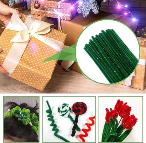 TOAOB 100pcs Glitter Green Pipe Cleaners Metallic Chenille Stems 12 Inch Fuzzy Sticks Craft Supplies for DIY Art Craft Projects Home Decorations in Saudi Arabia