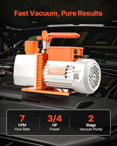 VEVOR Vacuum Pump, 7 CFM 3/4 HP, HVAC Two Stage Rotary Vane AC Vacuum Pump, for R134a R22 R410a R1234YF R32, 4 Pole Motor, for Automotive Air Conditioner Maintenance Resin Degassing, Oil Included in Saudi Arabia