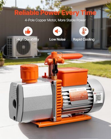 VEVOR Vacuum Pump, 7 CFM 3/4 HP, HVAC Two Stage Rotary Vane AC Vacuum Pump, for R134a R22 R410a R1234YF R32, 4 Pole Motor, for Automotive Air Conditioner Maintenance Resin Degassing, Oil Included in Saudi Arabia