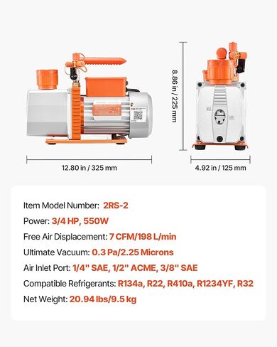 VEVOR Vacuum Pump, 7 CFM 3/4 HP, HVAC Two Stage Rotary Vane AC Vacuum Pump, for R134a R22 R410a R1234YF R32, 4 Pole Motor, for Automotive Air Conditioner Maintenance Resin Degassing, Oil Included in Saudi Arabia