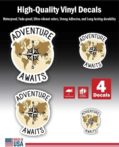 4-Piece 4 Sizes Adventure Awaits Vinyl Decal Set – Waterproof Indoor/Outdoor UV/Fade Resistant Stickers (4", 3", 2.5", 1.75") for Cars, Trucks, Laptops, Phones, Water Bottles & Windows in Saudi Arabia