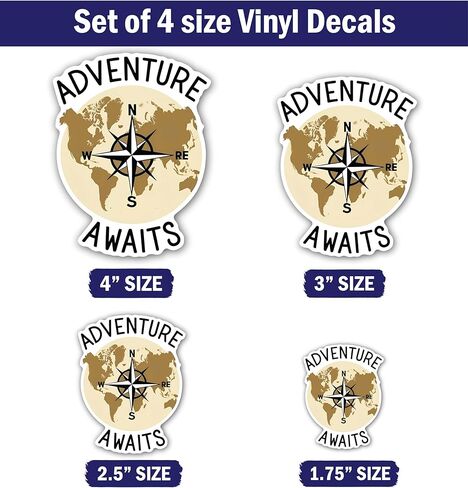 4-Piece 4 Sizes Adventure Awaits Vinyl Decal Set – Waterproof Indoor/Outdoor UV/Fade Resistant Stickers (4", 3", 2.5", 1.75") for Cars, Trucks, Laptops, Phones, Water Bottles & Windows in Saudi Arabia