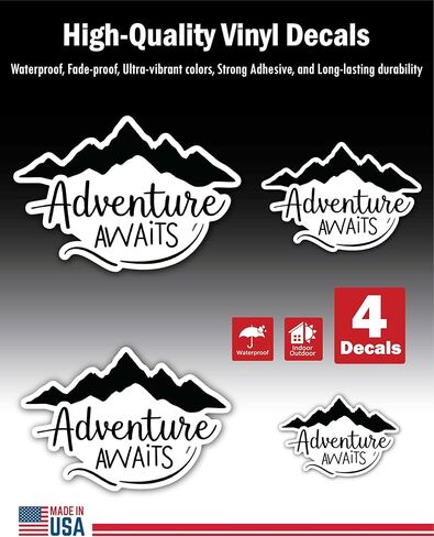 4-Piece 4 Sizes Adventure Awaits Vinyl Decal Set – Waterproof Indoor/Outdoor UV/Fade Resistant Stickers (4", 3", 2.5", 1.75") for Cars, Trucks, Laptops, Phones, Water Bottles & Windows in Saudi Arabia