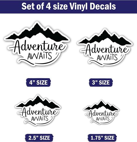 4-Piece 4 Sizes Adventure Awaits Vinyl Decal Set – Waterproof Indoor/Outdoor UV/Fade Resistant Stickers (4", 3", 2.5", 1.75") for Cars, Trucks, Laptops, Phones, Water Bottles & Windows in Saudi Arabia