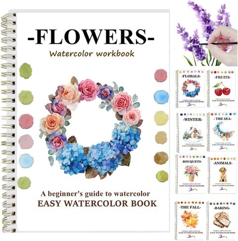 Watercolor Workbooks for Beginners, Water Coloring Book Beginner Friendly Watercolor Paint Set Art Crafts Painting Kit Gift for Adults, Teens, Any Level Artist (Flowers A, Without Paint Set) in Kuwait